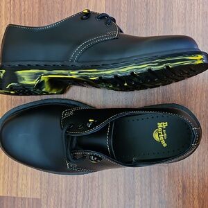Dr Martens 1461 Oxford Shoes Black & Yellow Marbled Soles Black Leather- M/8 W/9
